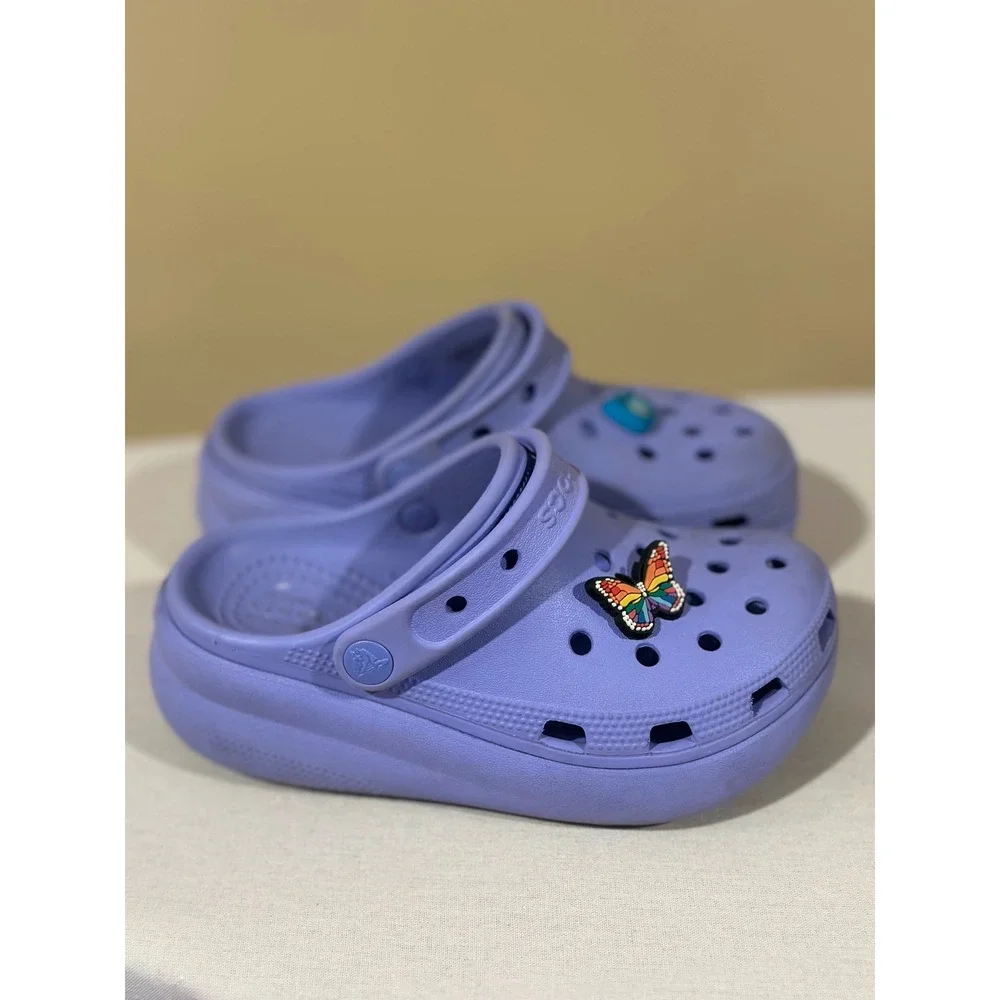 Crocs Kids Classic Cutie Platform Clog Purple Size 13 C Butterfly Jibbitz Shoes